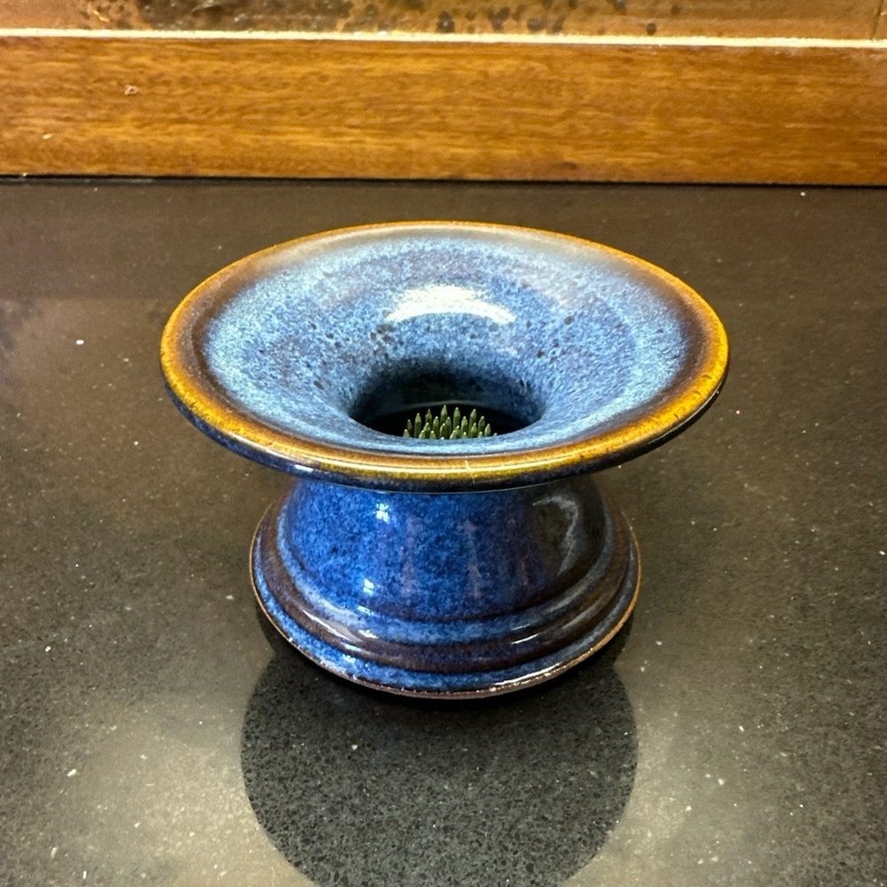 Garnett Pottery Ikebana Japanese Floral Frog Vase Blue Glaze 2 1/4”